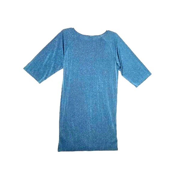 Anthropologie ICHI Teal Shift Dress Sz Medium 3/4 Sleeves Sparkly Knee Length - Picture 4 of 8